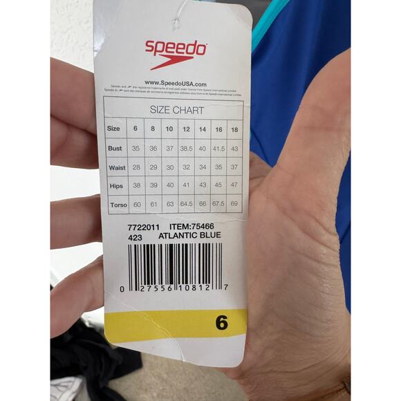 Women’s 6 NWT Speedo Blue One Piece Swimsuit Atlantic Blue Crossback - Picture 4 of 5